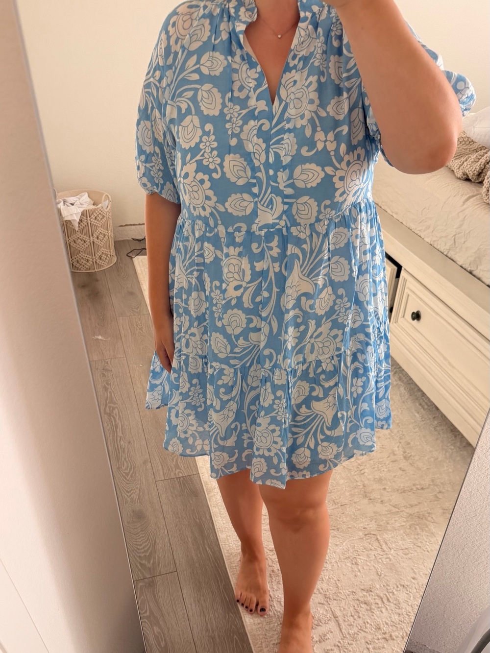 MSK Sky Blue Floral Button-Front Tiered Dress
